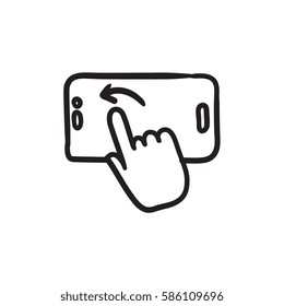 Icono de esbozo del vector del smartphone con toque de dedo aislado en segundo plano. Dibujo mano Dedo tocando el icono del smartphone. Un dedo tocando el icono de esbozo del smartphone para infografía, sitio web o aplicación.