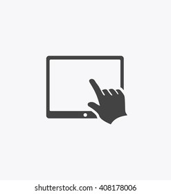 Finger Touching Tablet PC Screen. Using Tablet PC Icon Art. 