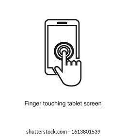 Finger touching tablet screen icon vector on white background. Black icon illustration