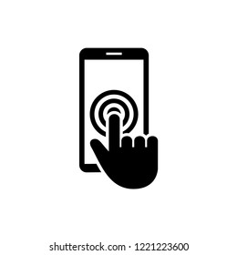 Finger touching tablet screen vector icon