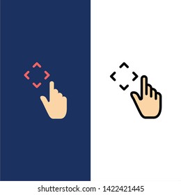 Finger, Up, Gestures, Move  Icons. Flat and Line Filled Icon Set Vector Blue Background
