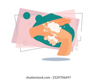 Finger washing illustration. Water, soap, washing hands. Hygiene concept. Vector illustration can be used for healthcare, hygiene