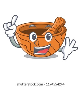 Finger wooden kitchen mortar isolated on mascot