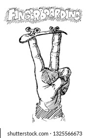 Fingerboarding: victory gesture with a fingerboard on it