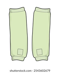 Fingerless arm warmers technical flat sketch vector mockup template.