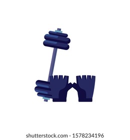 fingerless glove with dumbbell isolated icon vector illustration design