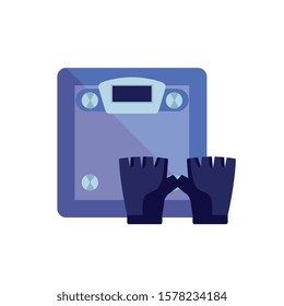 fingerless glove with scale measure weight isolated icon vector illustration design