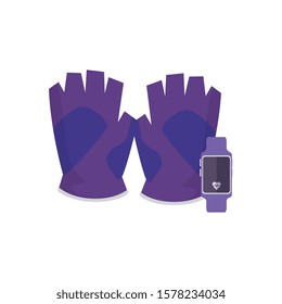 fingerless gloves with smartwatch sport vector illustration design