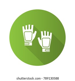 Fingerless gym gloves flat design long shadow glyph icon. Vector silhouette illustration