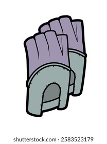 Fingerless hand gloves technical flat drawing vector mockup illustration.