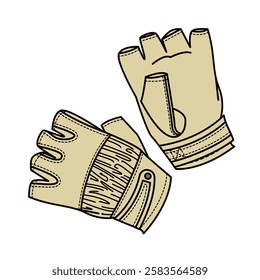 Fingerless motorbike gloves technical illustration vector mockup template.