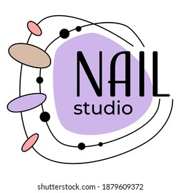Fingernail care and treatment of specialist or master. Isolated logotype or emblem of nail studio or salon. Manicurist and pedicurist services. Cosmetics procedures for females. Vector in flat style
