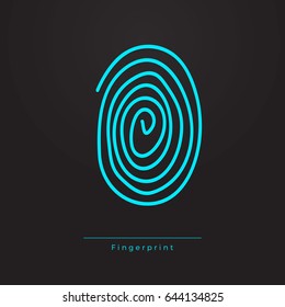Fingerprint Abstract Hand-Drawn Blue Identification Symbol on Black Background. Vector