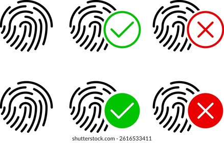 Fingerprint accepted approved icon set. scanning icon sign. accepted identity scan 
