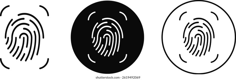 Conjunto de iconos aprobados de huellas dactilares. signo de icono de exploración. exploración de identidad aceptada 