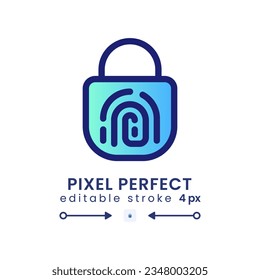 Fingerprint access gradient fill desktop icon. Biometric security. Personal identification. Pixel perfect 128x128, outline 4px. Modern colorful linear symbol. Vector isolated editable RGB element