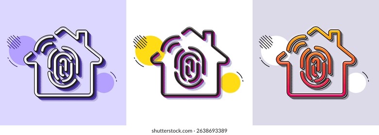 Fingerprint access line icon. Halftone dotted pattern. Gradient icon with grain shadow. House protection sign. Biometric identity symbol. Line fingerprint access icon. Various designs. Vector
