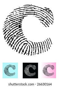 Fingerprint Alphabet Letter C (Highly detailed Letter - transparent so can be overlaid onto other graphics)