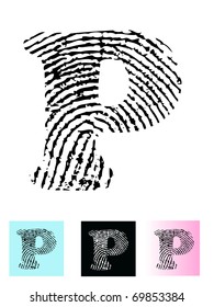 Fingerprint Alphabet Letter P (Highly detailed Letter - transparent so can be overlaid onto other graphics)