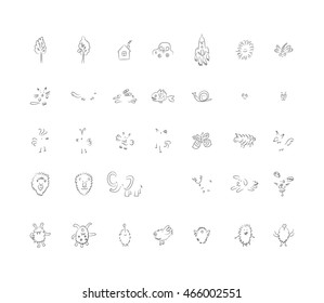 Fingerprint Art collection of prints of fingers and paint the outlines of characters of humans and animals. Vector illustration of a creative.