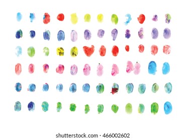 Fingerprint Art collection of prints of fingers and paint the outlines of characters of humans and animals. Vector illustration of a creative.