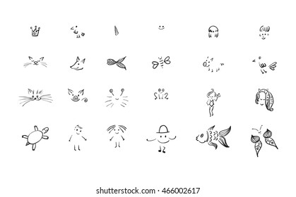 Fingerprint Art collection of prints of fingers and paint the outlines of characters of humans and animals. Vector illustration of a creative.