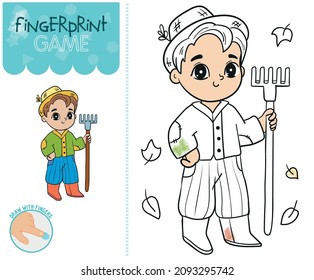 Fingerprint art. Coloring book for children with cute farmer. Kid game