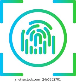 Fingerprint artificial intelligence icon with blue and green gradient outline style. finger, security, id, fingerprint, print, crime, isolated. Vector Illustration