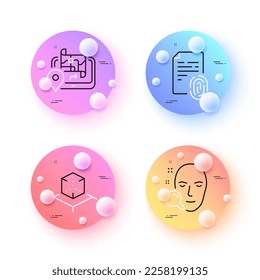 Fingerprint, Augmented reality and Face search minimal line icons. 3d spheres or balls buttons. Gps icons. For web, application, printing. Document secure, Virtual reality, Find user. Vector