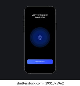 Fingerabdruck-Autorisierungs-UI-Bildschirmkonzept. Analytics App. Vektorgrafik