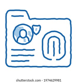 fingerprint base sketch icon vector. Hand drawn blue doodle line art fingerprint base sign. isolated symbol illustration