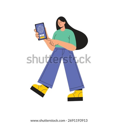 Fingerprint biometric authentication unlocking a device or app illustration