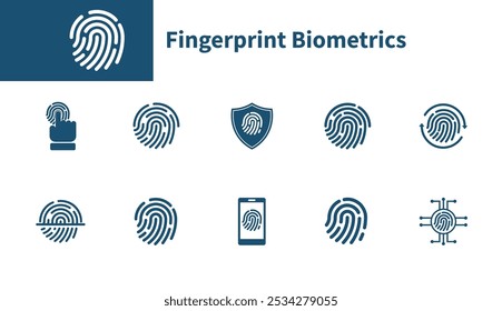 Icono biométrico de huellas dactilares. Conjunto de iconos sobre seguridad de huellas dactilares, escaneo de huellas dactilares. Iconos sólidos del vector.