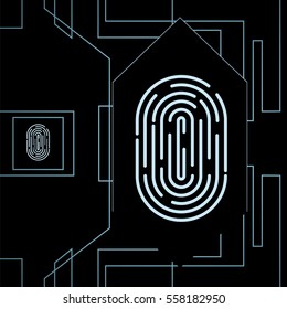 Fingerprint for biometric identification on high-tech background . Stock vector concept for forensic science as well as computer authentication.