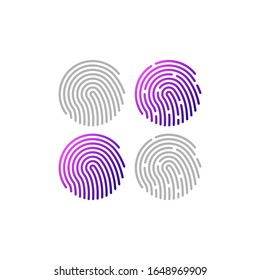 Fingerprint biometric identification vector icon. Finger print purple and pink gradient simple symbol.