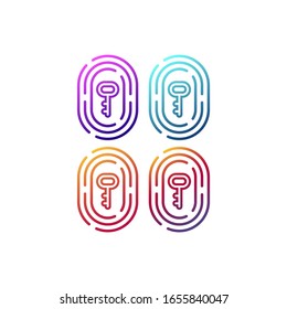 Fingerprint Biometric Identity Icon With Key. Safe And Secure Identification Concept Vector Sign.