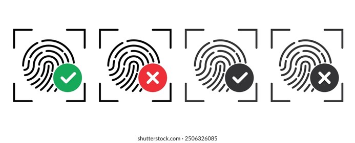 Fingerprint and biometric scanner icon. Fingerprint line symbol. Personal security and Identity authentication. approved and unapproved icon. Vector illustration.