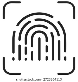 Fingerprint biometric security icon, digital identity authentication and access control outline vector on transparent background