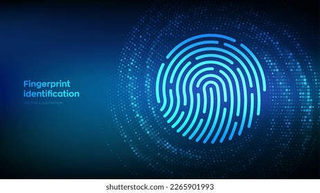 Fingerprint. Biometrics identification and approval. Password control through fingerprints. Cyber security concept. Binary Data Flow. Virtual tunnel warp made with digital code. Vector illustration. svg