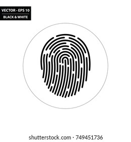 Fingerprint black and white flat icon. Vector illustration.