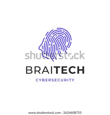 Fingerprint Brain Head Tech Logo. Cybersecurity Line Art Design