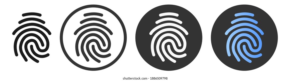 Icono vectorial del botón de huella digital. Juego de pulgares de seguridad de bloqueo telefónico.