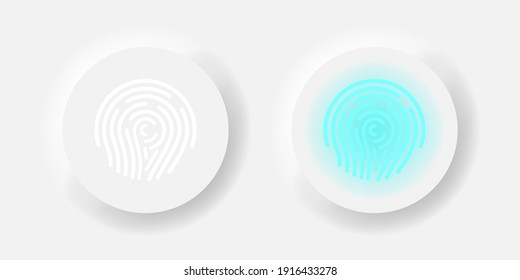 Fingerprint button vector neumorphism scan concept. Finger password ui design illustration.