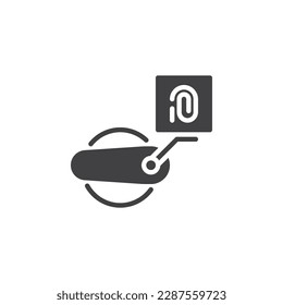 Icono vectorial de bloqueo de coche de huellas digitales. signo plano relleno para concepto móvil y diseño web. Icono de glifo de huellas digitales de controlador de coche. Símbolo, ilustración del logotipo. Gráficos vectoriales