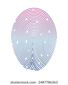 Fingerprint in cartoon style. Vector illustration of colored, beautiful fingerprint with patterns, lines isolated on white background. A unique fingerprint for identification. Logo. Element design.