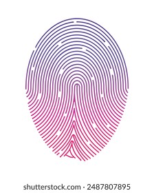  Fingerprint in cartoon style. Vector illustration of colored, beautiful fingerprint with patterns, lines isolated on white background. A unique fingerprint for identification. Logo. Element design.