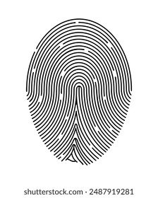 Fingerprint in cartoon style. Vector illustration of graphic fingerprint with patterns, lines isolated on white background. A unique fingerprint for identification. Logotype.