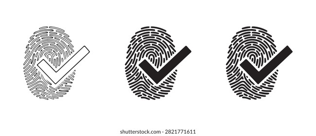 Fingerprint check mark icons identity authentication confirmation accuracy success validation accuracy.