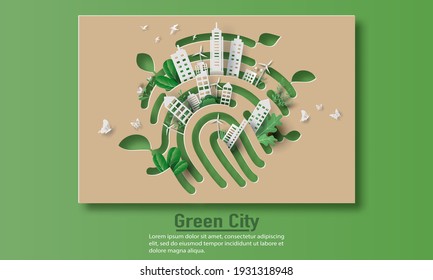 Fingerprint with a city, save the planet and energy concept, paper illustration, and 3d paper.