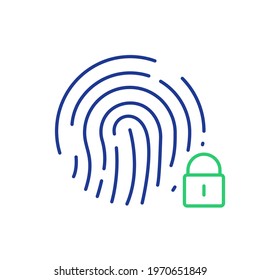 Fingerprint with close lock. Cyber Security, Identity Information, Network Protection. Fingerprint Scan for Unlock Privacy Information. Personal Protect, Security Icon. Vector illustration.